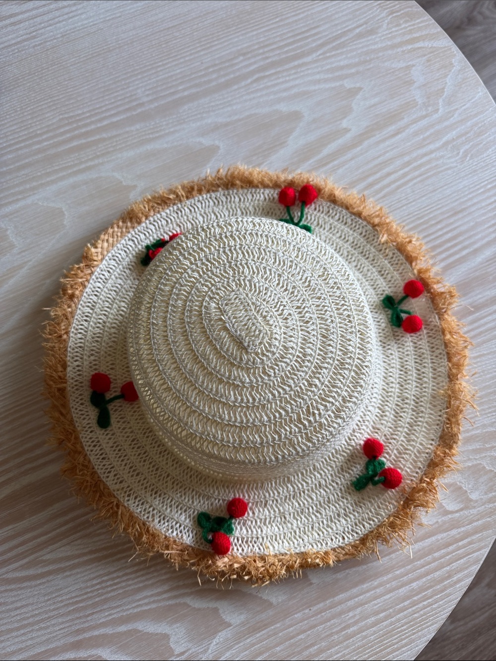 Straw Sun Hat with Red Cherry Accents
